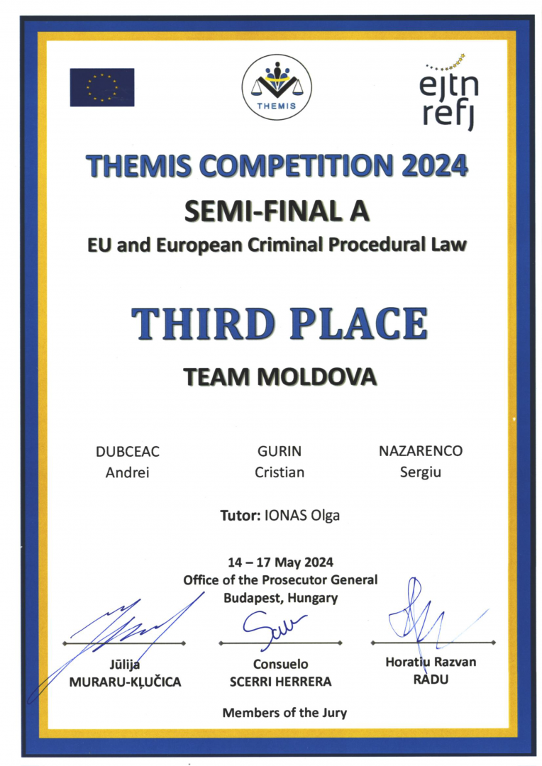 Audienții Institutului Național al Justiției au obținut locul III la concursul european THEMIS